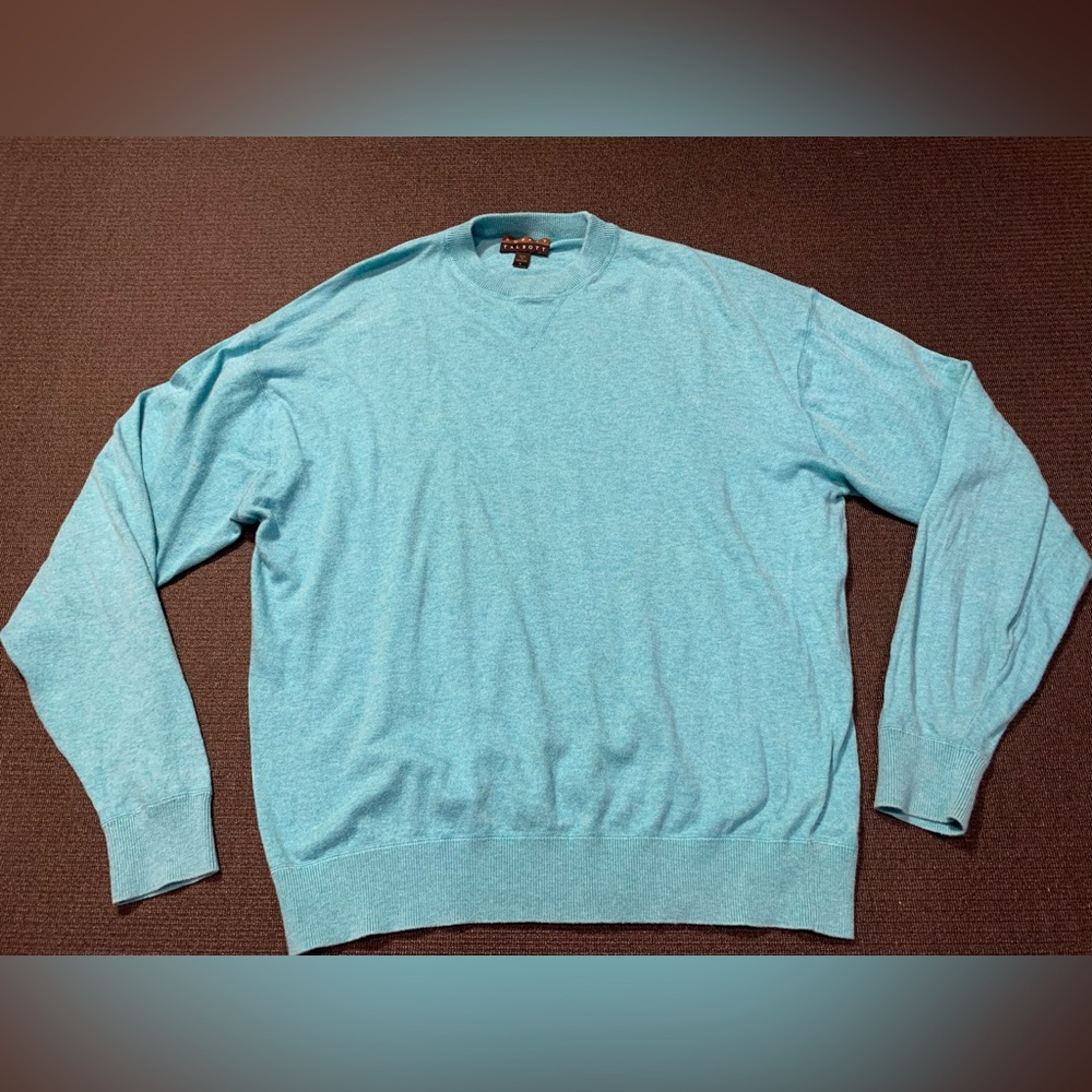 Robert Talbott Sweater Size‎ Large L Men Blue Cotton Cashmere Crew Hong Kong